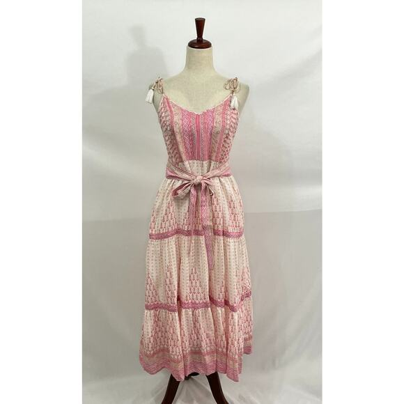 BELL by ALICIA BELL Sz M Medium Pink Heart Print Tie Shoulder Midi Dress - Picture 8 of 8